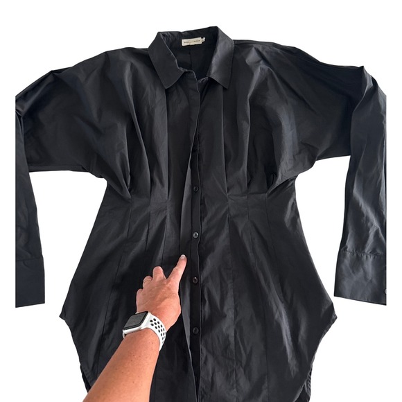 Good American Dart Poplin Button‎ Down Shirt Black Size 2 Medium Corset  $119 - Picture 5 of 12